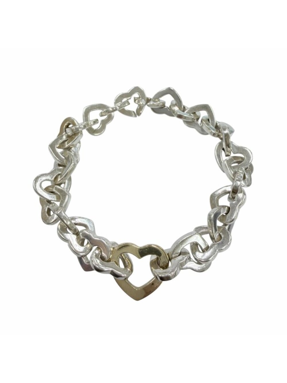 Tiffany & Co Vintage Heart Link Bracelet Silver Yellow Gold